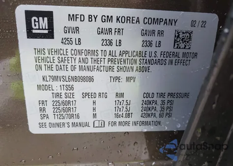 2022 Chevrolet Trailblazer Fwd Activ from USA, damaged, VIN KL79MVSL6NB098086